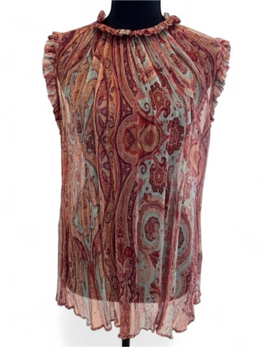 NWOT, Zimmermann Sleeveless Paisley Ruffle-Neck silk chiffon Camisole